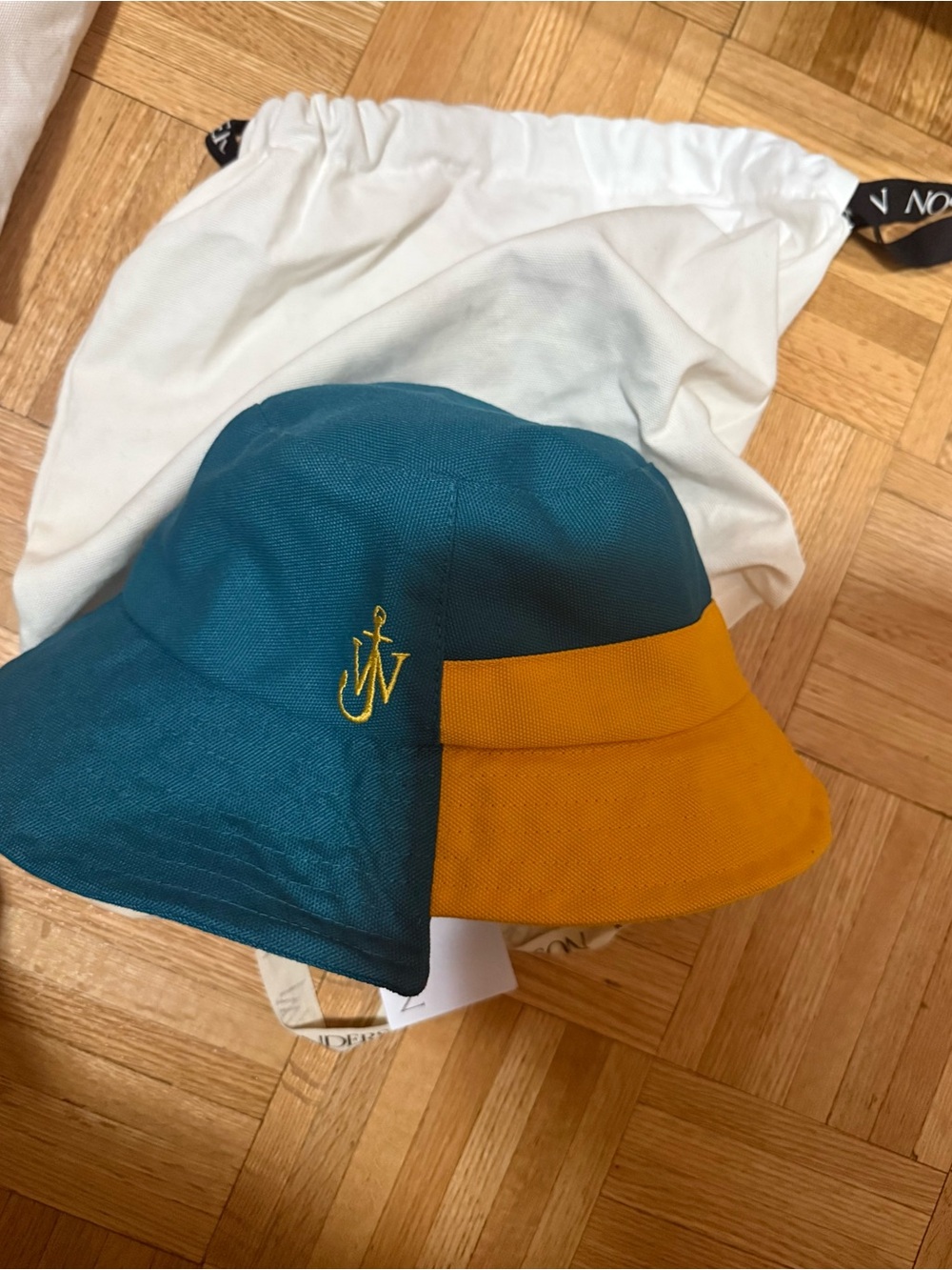 JW Anderson Men’s Two-Tone Teal and Mustard Bucket Hat